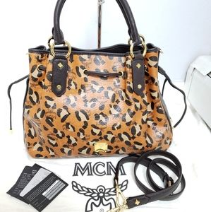 AUTHENTIC MCM large leapord print drawstring bag